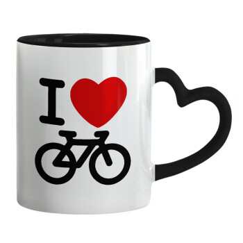 I love Bike, Κούπα καρδιά χερούλι μαύρη, κεραμική, 330ml