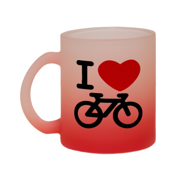 I love Bike, Κούπα γυάλινη δίχρωμη με βάση το κόκκινο ματ, 330ml