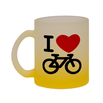 I love Bike, Κούπα γυάλινη δίχρωμη με βάση το κίτρινο ματ, 330ml