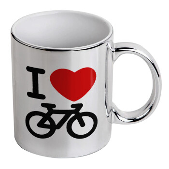 I love Bike, Κούπα κεραμική, ασημένια καθρέπτης, 330ml