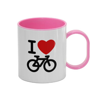 I love Bike, Κούπα (πλαστική) (BPA-FREE) Polymer Ροζ για παιδιά, 330ml