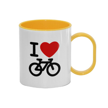 I love Bike, Κούπα (πλαστική) (BPA-FREE) Polymer Κίτρινη για παιδιά, 330ml