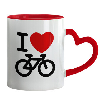 I love Bike, Mug heart red handle, ceramic, 330ml