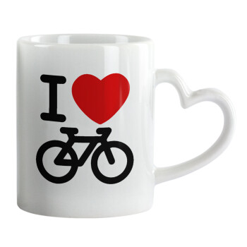I love Bike, Κούπα καρδιά χερούλι λευκή, κεραμική, 330ml
