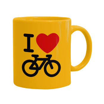 I love Bike, Ceramic coffee mug yellow, 330ml (1pcs)