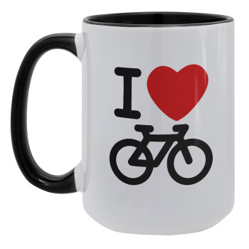 I love Bike, Κούπα Mega 15oz, κεραμική Μαύρη, 450ml