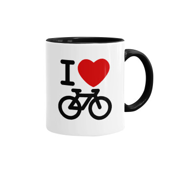 I love Bike, Κούπα χρωματιστή μαύρη, κεραμική, 330ml