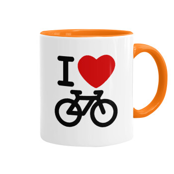 I love Bike, Κούπα χρωματιστή πορτοκαλί, κεραμική, 330ml