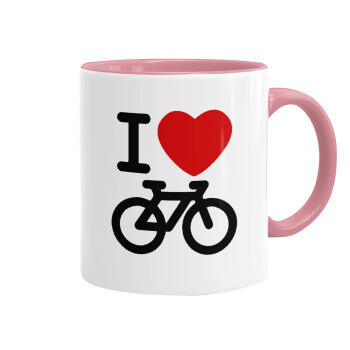 I love Bike, Κούπα χρωματιστή ροζ, κεραμική, 330ml