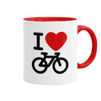 I love Bike, Κούπα χρωματιστή κόκκινη, κεραμική, 330ml