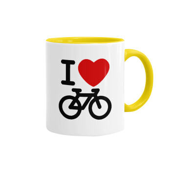 I love Bike, Κούπα χρωματιστή κίτρινη, κεραμική, 330ml