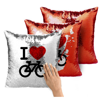 I love Bike, Μαξιλάρι καναπέ Μαγικό Κόκκινο με πούλιες 40x40cm περιέχεται το γέμισμα