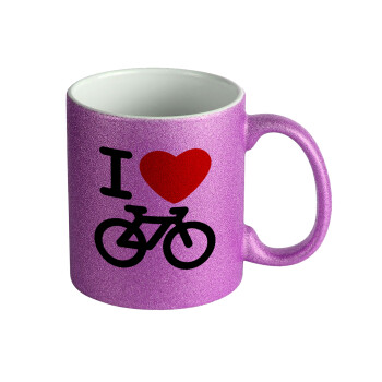 I love Bike, Κούπα Μωβ Glitter που γυαλίζει, κεραμική, 330ml