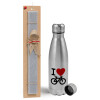 Easter Set, metallic Inox water bottle (750ml) & aromatic flat Easter candle (30cm) (GRAY)