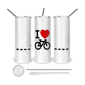 I love Bike, 360 Eco friendly stainless steel tumbler 600ml, with metal straw & cleaning brush