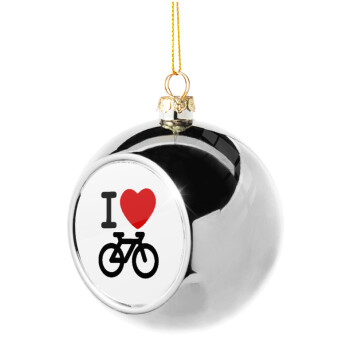 I love Bike, Χριστουγεννιάτικη μπάλα δένδρου Ασημένια 8cm