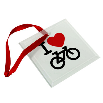 I love Bike, Χριστουγεννιάτικο στολίδι γυάλινο τετράγωνο 9x9cm