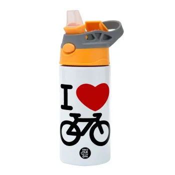 I love Bike, Παιδικό παγούρι θερμό, ανοξείδωτο, με καλαμάκι ασφαλείας, Πορτοκαλί/Γκρι (360ml) BPA-FREE