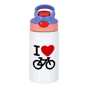 I love Bike, Παιδικό παγούρι θερμό, ανοξείδωτο, με καλαμάκι ασφαλείας, ροζ/μωβ (350ml)