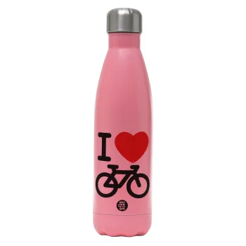I love Bike, Μεταλλικό παγούρι θερμός Ροζ Ματ (Stainless steel), διπλού τοιχώματος, 500ml