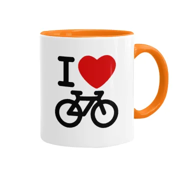 I love Bike, Κούπα χρωματιστή πορτοκαλί, κεραμική, 330ml