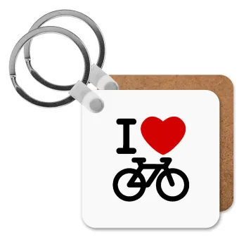 I love Bike, Μπρελόκ Ξύλινο τετράγωνο MDF