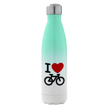 I love Bike, Μεταλλικό παγούρι θερμός Πράσινο/Λευκό (Stainless steel), διπλού τοιχώματος, 500ml