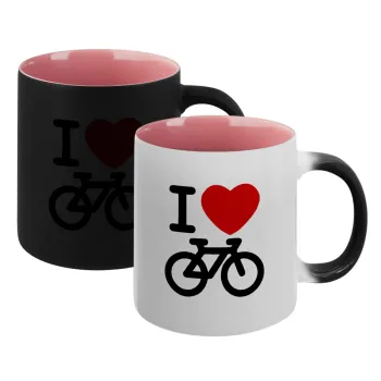 I love Bike, Κούπα Μαγική εσωτερικό ΡΟΖ, κεραμική 330ml που αλλάζει χρώμα με το ζεστό ρόφημα
