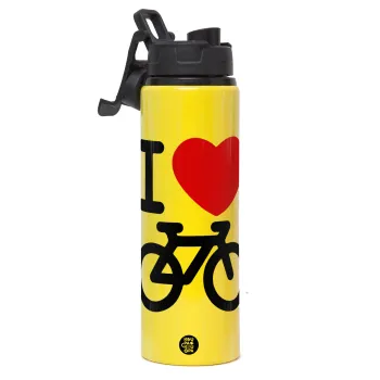 I love Bike, Μεταλλικό παγούρι νερού με καπάκι ασφαλείας, αλουμινίου 850ml