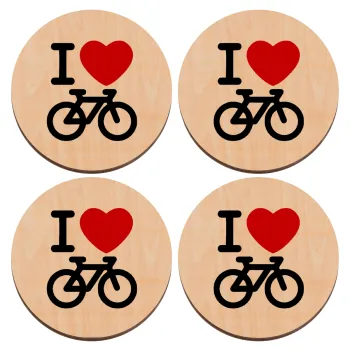 I love Bike, ΣΕΤ x4 Σουβέρ ξύλινα στρογγυλά plywood (9cm)
