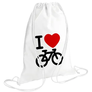 I love Bike, Backpack pouch GYMBAG white (28x40cm)