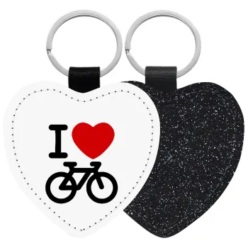 I love Bike, Μπρελόκ PU δερμάτινο glitter καρδιά ΜΑΥΡΟ