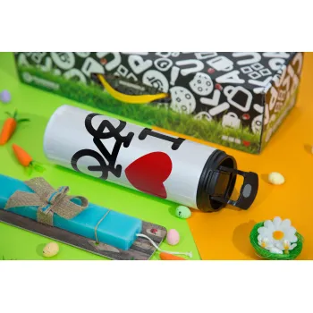 I love Bike, Easter candle,Travel Tumbler 2 Lids, with metal straw & cleaning brush & aromatic flat candle (30cm) (BLUE)