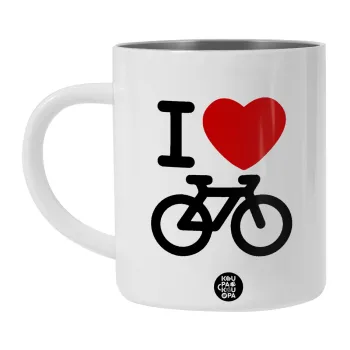 I love Bike, Λευκή Ανοξείδωτη Μεταλλική Κούπα 450ml - Διπλού Τοιχώματος 