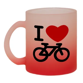 I love Bike, Κούπα γυάλινη δίχρωμη με βάση το κόκκινο ματ, 330ml