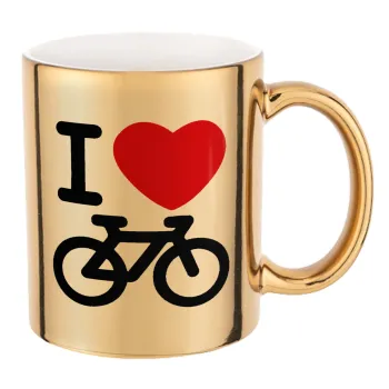 I love Bike, Κούπα κεραμική, χρυσή καθρέπτης, 330ml