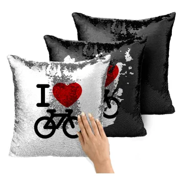 I love Bike, Μαξιλάρι καναπέ Μαγικό Μαύρο με πούλιες 40x40cm περιέχεται το γέμισμα