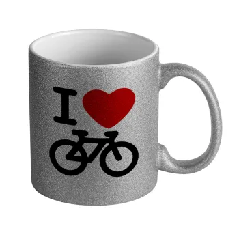 I love Bike, Κούπα Ασημένια Glitter που γυαλίζει, κεραμική, 330ml