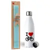 Easter Set, metallic stainless steel water bottle (750ml) & aromatic flat Easter candle (30cm) (TURQUOISE)