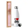 Easter Set, metallic stainless steel water bottle (750ml) & scented flat Easter candle (30cm) (PINK)