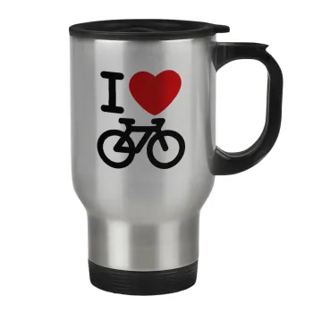 I love Bike, Stainless steel travel mug with lid, double wall 450ml
