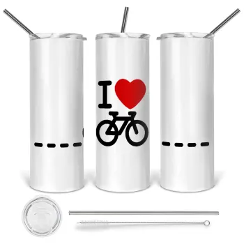 I love Bike, Tumbler stainless steel 600ml, with metal straw & cleaning brush