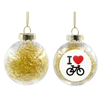 I love Bike, Transparent Christmas tree ball ornament with gold filling 8cm