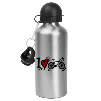 I love my bike, Metallic water jug, Silver, aluminum 500ml