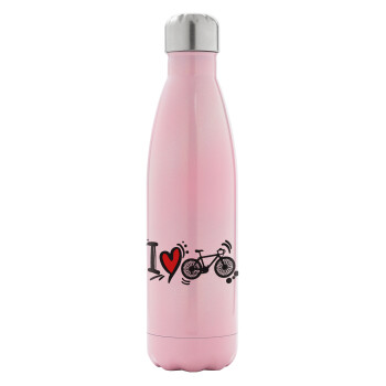 I love my bike, Metal mug thermos Pink Iridiscent (Stainless steel), double wall, 500ml