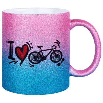I love my bike, Κούπα Χρυσή/Μπλε Glitter, κεραμική, 330ml