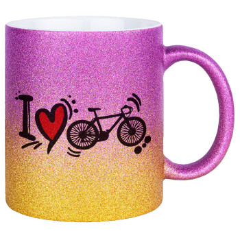 I love my bike, Κούπα Χρυσή/Ροζ Glitter, κεραμική, 330ml