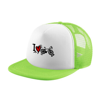 I love my bike, Καπέλο Soft Trucker με Δίχτυ Πράσινο/Λευκό