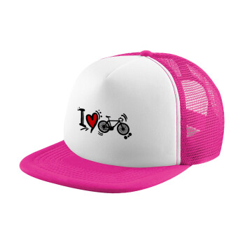 I love my bike, Καπέλο Soft Trucker με Δίχτυ Pink/White 