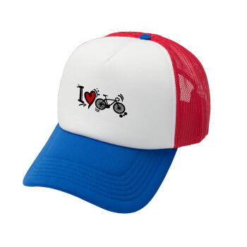 I love my bike, Καπέλο Soft Trucker με Δίχτυ Red/Blue/White 